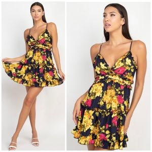 Floral print ruffle trim dress